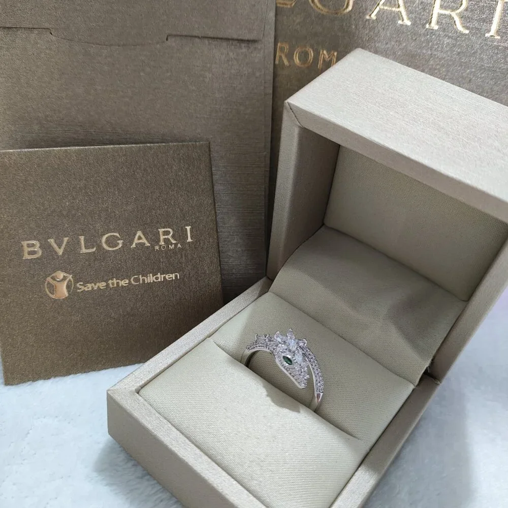 Bvlgari Serpenti Series Emerald Eye Diamond Snake Ring - Picture 2 of 11